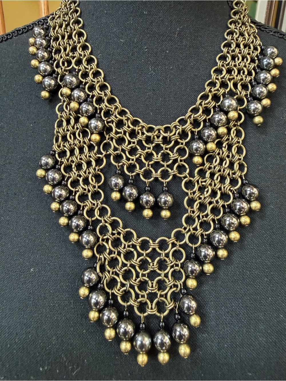 Banana Republic Brass Chain Mail Bib Necklace